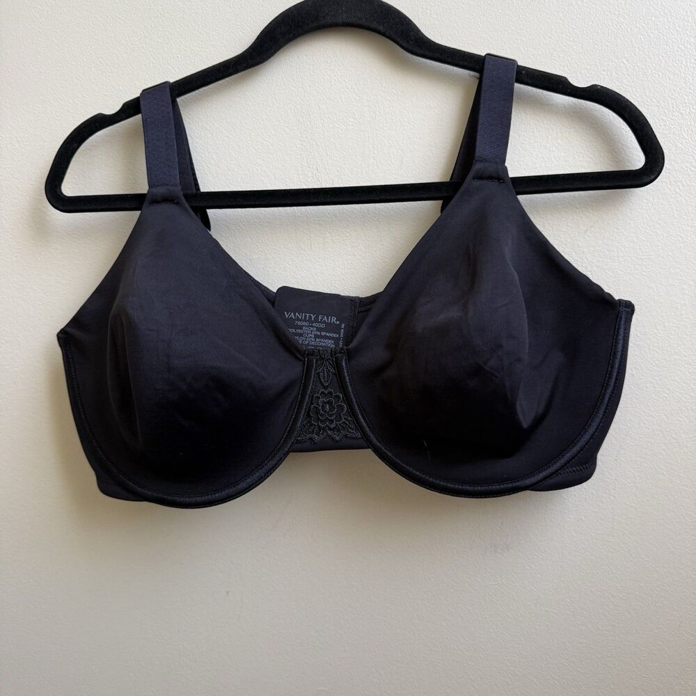 Vanity Fair Black Smooth Cup Bra 40DD Black Underwire Model 76080